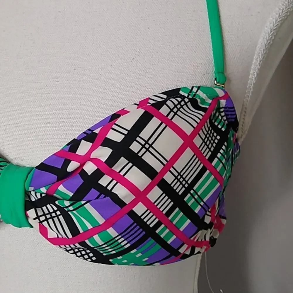 California Waves Plaid Multicolor Bikini Top XL